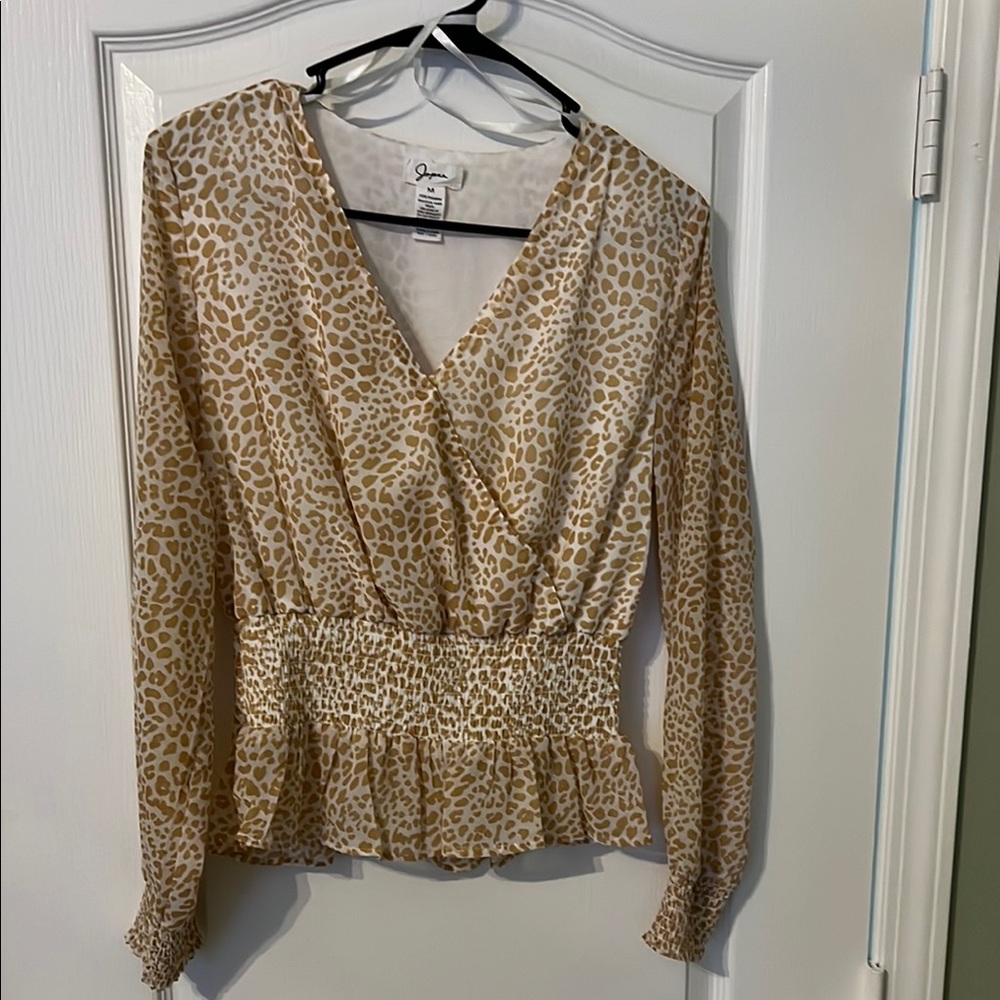 Japna Tan Cream Wrap Peplum Blouse